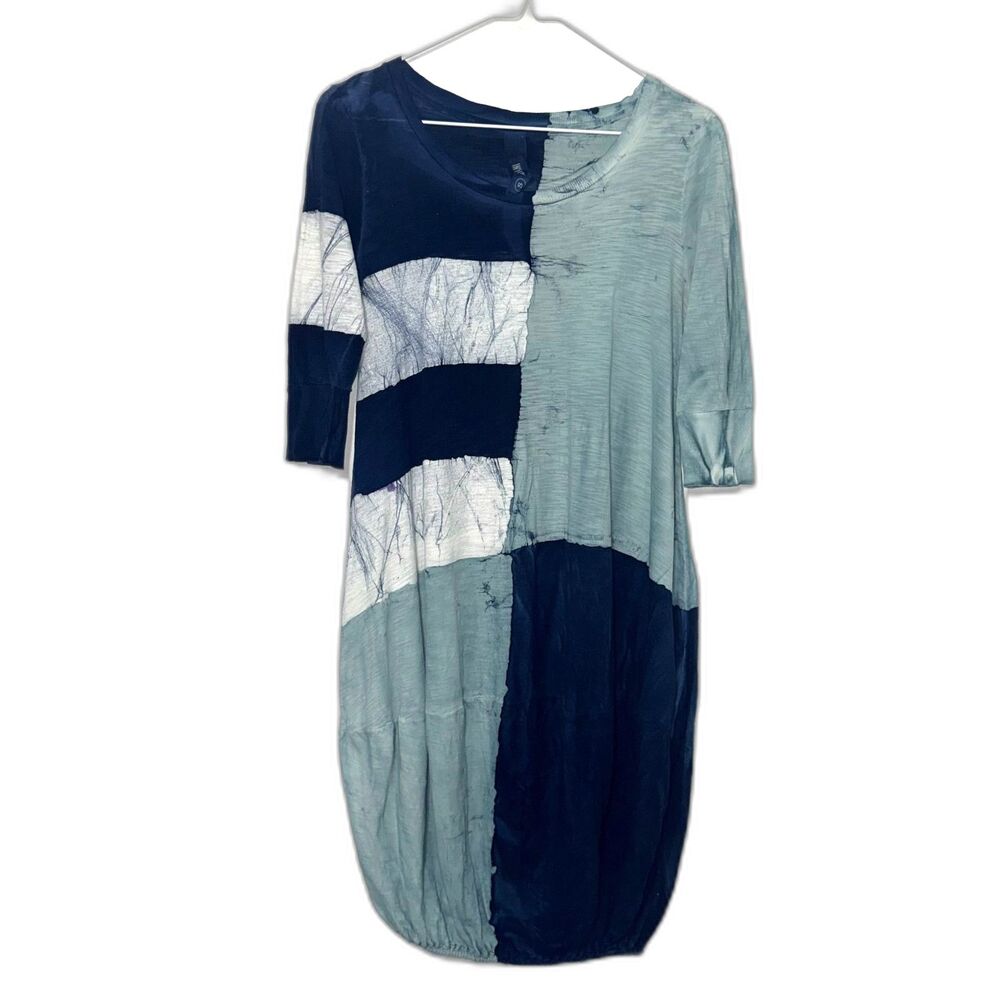 Gilda Midani Pattern Dyed Tunic Balloon Dress -Blue/Green/White S